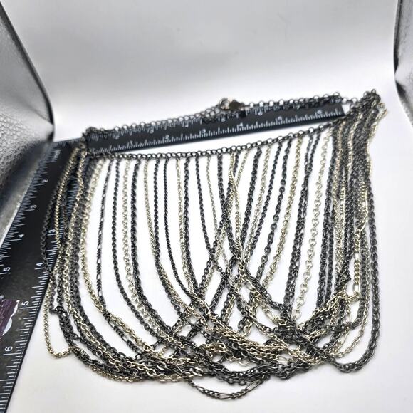 Chico's Statement Necklace Multi Strand Chain Bib Mixed Metal Silver Gunmetal - Picture 5 of 11